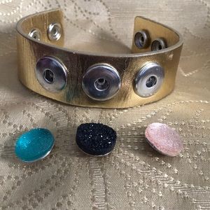Jewelry - Gold Painted leather bracelet with colorful snaps Jewelry - Gold Painted leather bracelet with colorful snaps